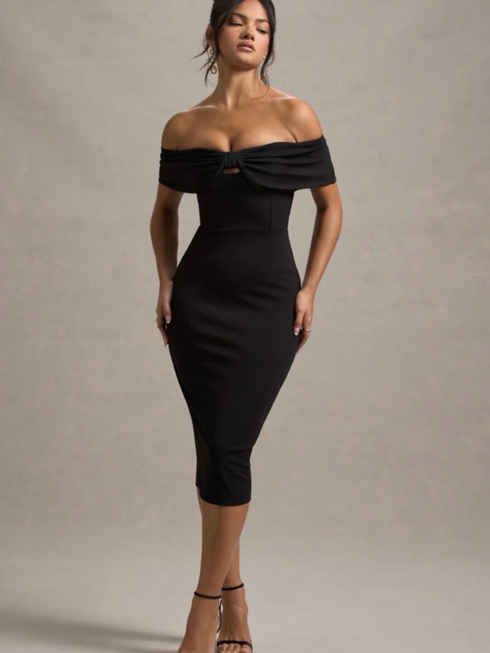 Club L London Black One-Shoulder Midi Dress